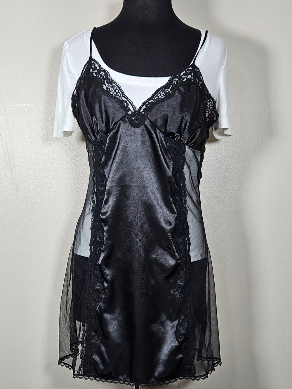 Frederick's Of Hollywood Black Lace Chemise Slip Trending Layering Piece XL